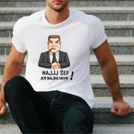 Muška bela majica - Najj šef jer boljeg nema! 