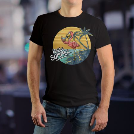 Muška crna majica - Leto flamingo 