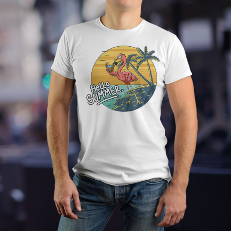 Muška bela majica - Leto flamingo 