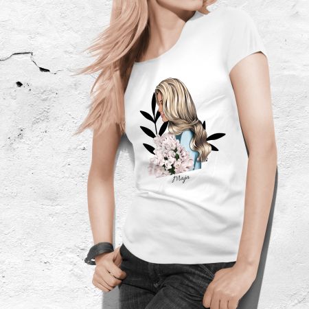 Bela ženska majica - Plavuša sa vašim imenom 