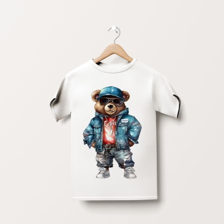 Bela Muška majica - Medvedic sa teksas jaknom 