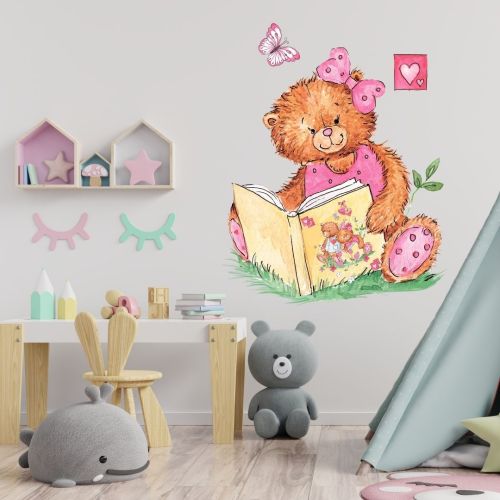 Nalepnica - Medvedica čita knjigu