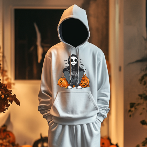 Halloween - pumpkin & chill UNISEX sivi duks 