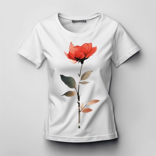Bela ženska majica - Ruža sa vodenim bojama 