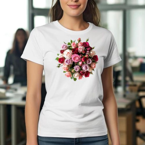 Bela ženska majica - Buket ruža 