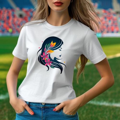 Bela ženska majica - Cveće u kosi 