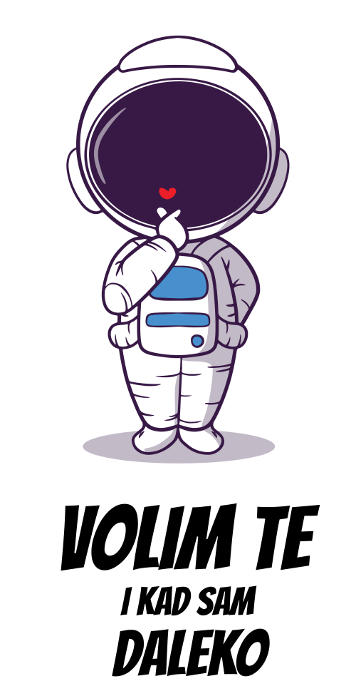 Muška bela majica - Astronaut - Volim te i kad sam daleko