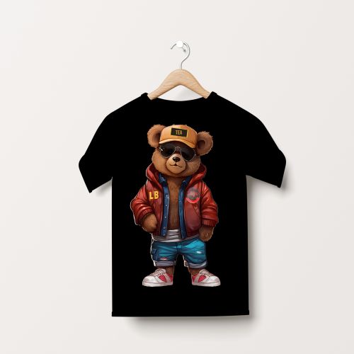 Crna Muška majica - Medvedic sa crvenom jaknom