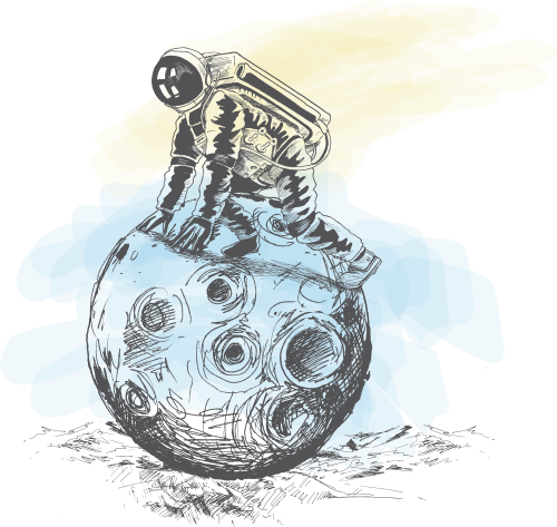 Bela muška majica - Astronaut na mesecu