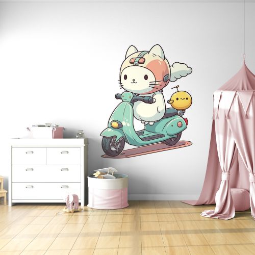 Nalepnica za zid Maca na mopedu