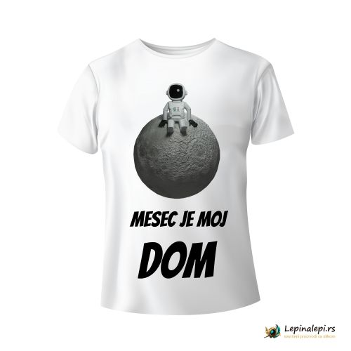 Muška bela majica - Astronaut - Mesec je moj Dom 
