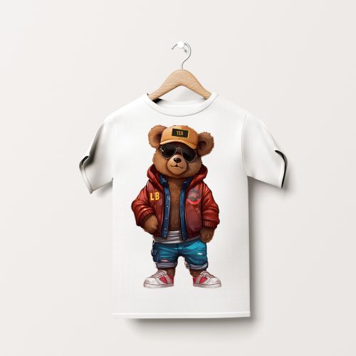 Bela Muška majica - Medvedic sa crvenom jaknom 