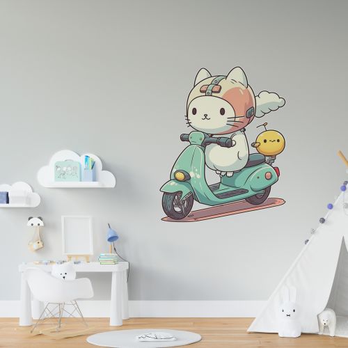 Nalepnica za zid Maca na mopedu 