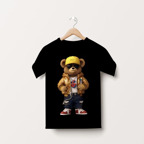 Crna Muška majica - Medvedic ime na kacketu po želji 