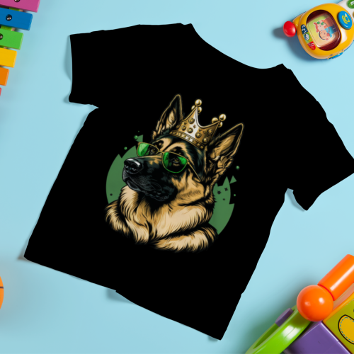 Crna dečija majica - Vučjak sa krunom 