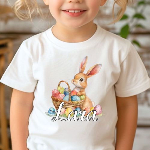 Dečija bela majica - Zeka sa korpom 