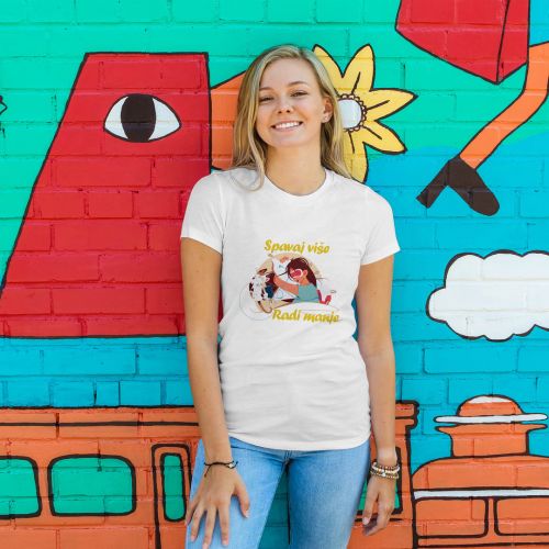 Bela ženska majica - Spavaj više, radi manje! 